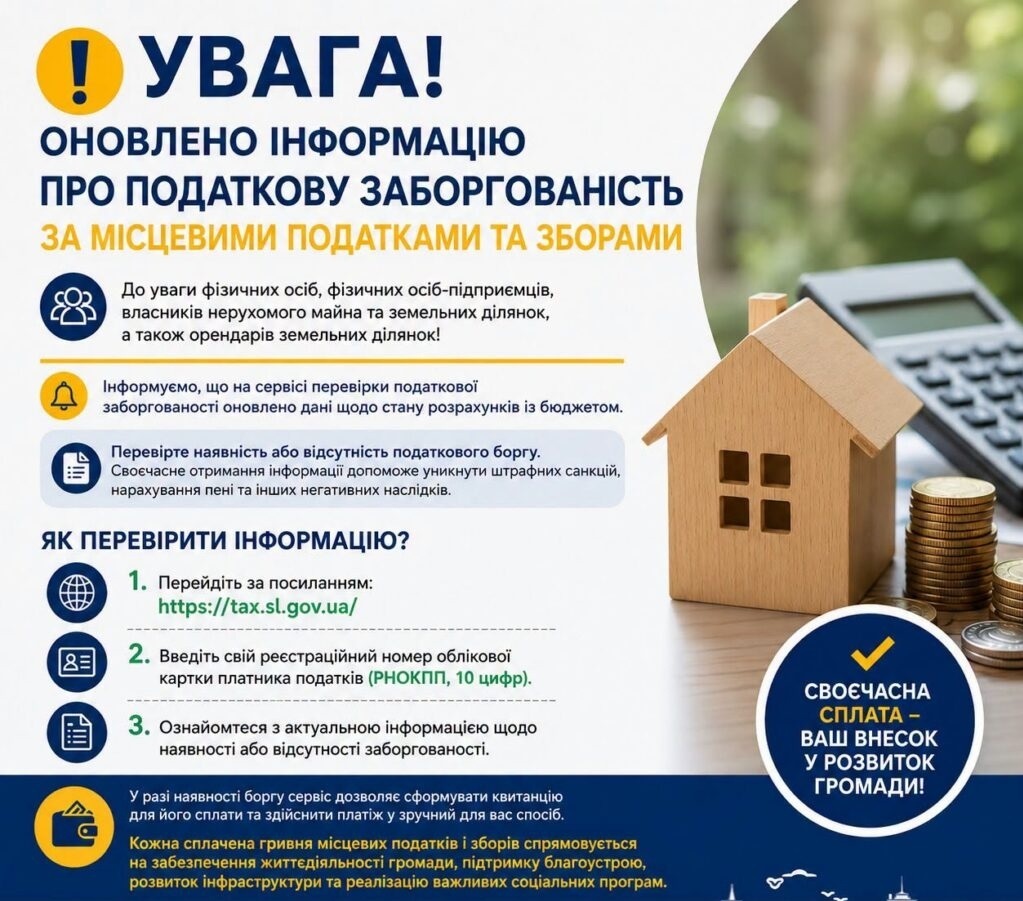 Перевірте стан розрахунків з бюджетом за місцевими податками і зборами!