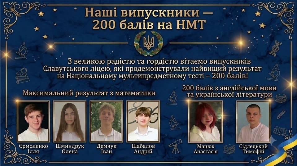 Хто із випускників Славутського ліцею здобув максимальні 200 балів на НМТ?